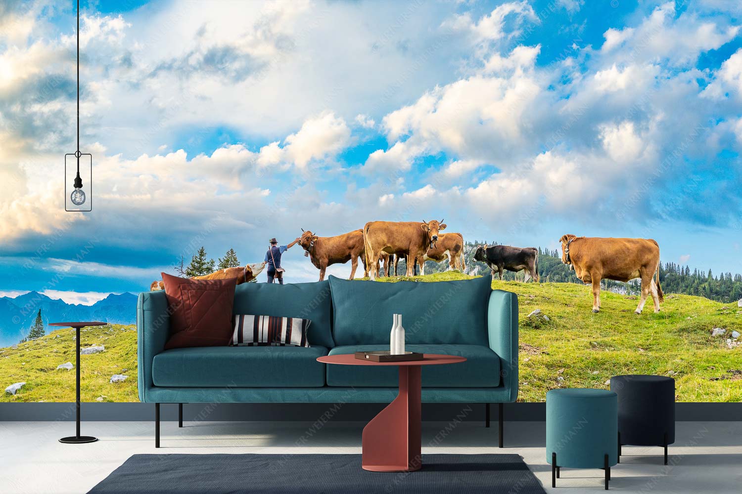 Ums Vieh schaun – Größe ca. 400x200cm, Seitenverhältnis 2:1 — Hirte im Estergebirge Hirte mit Jungvieh auf der Kuhalm im Estergebirge - Ums Vieh schaun - Größe ca. 400x200cm, Seitenverhältnis 2:1 - Hirte im Estergebirge - weitere Infos unter https://www.kriner-weiermann.de