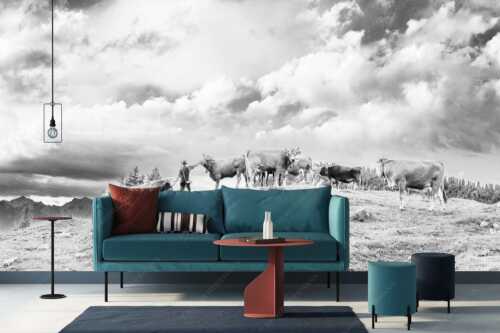 Hirte mit Jungvieh auf der Kuhalm im Estergebirge - Ums Vieh schaun - Größe ca. 400x200cm, Seitenverhältnis 2:1 - Hirte im Estergebirge - weitere Infos unter https://www.kriner-weiermann.de