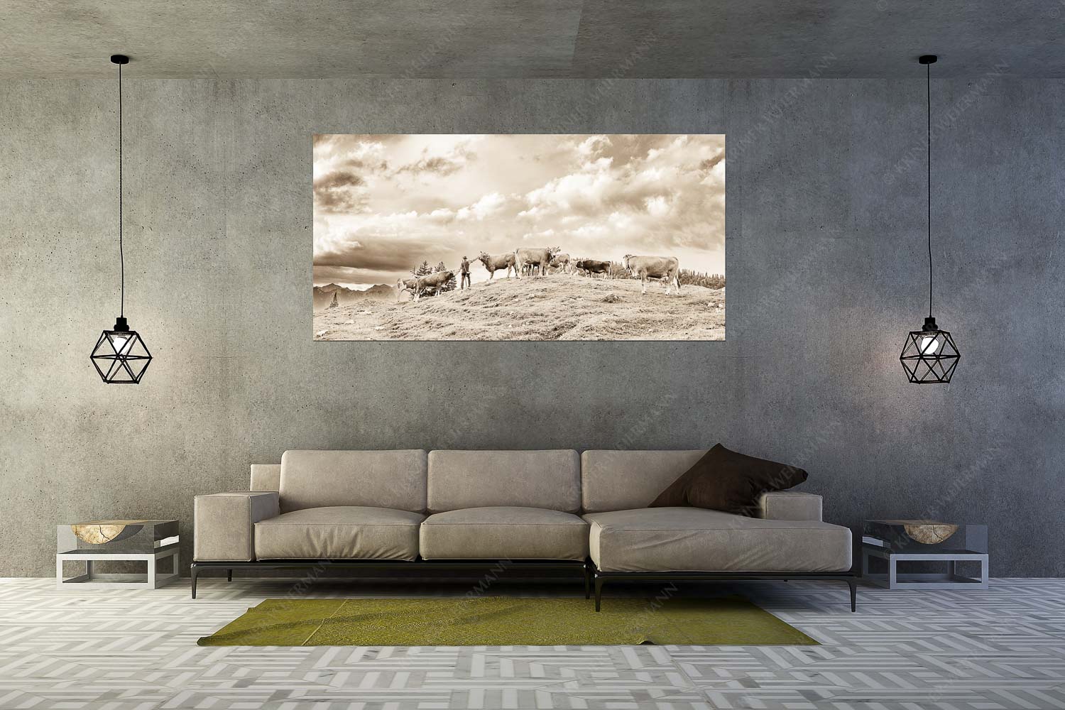 Hirte mit Jungvieh auf der Kuhalm im Estergebirge - Ums Vieh schaun - Größe ca. 200x100cm, Seitenverhältnis 2:1 - Hirte im Estergebirge - weitere Infos unter https://www.kriner-weiermann.de