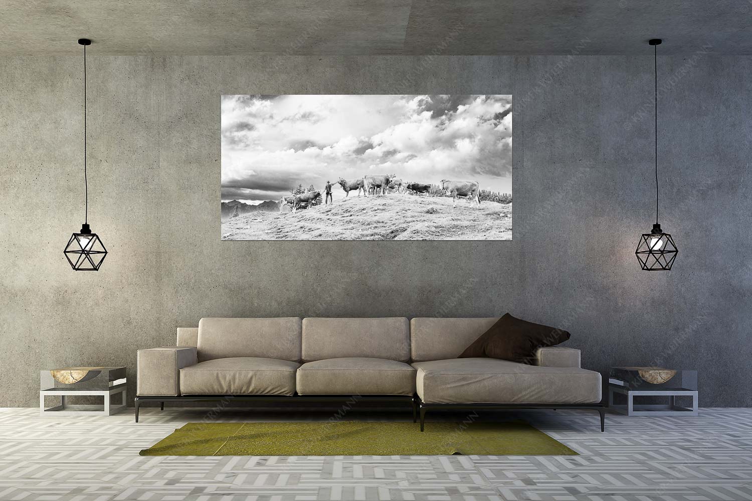 Ums Vieh schaun – Größe ca. 200x100cm, Seitenverhältnis 2:1 — Hirte im Estergebirge Hirte mit Jungvieh auf der Kuhalm im Estergebirge - Ums Vieh schaun - Größe ca. 200x100cm, Seitenverhältnis 2:1 - Hirte im Estergebirge - weitere Infos unter https://www.kriner-weiermann.de