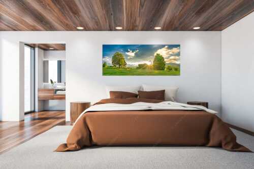 Sonnenuntergang an der Kapelle Maria Rast in Krün mit Zugspitze - Verblendet - Größe ca. 200x80cm, Seitenverhältnis 2,5:1 - Kapelle Maria Rast - weitere Infos unter https://www.kriner-weiermann.de