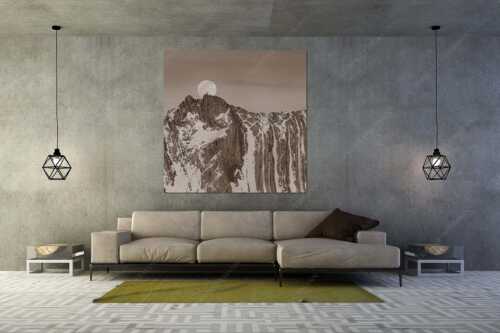Der Vollmond wirkt riesig im Vergleich zu den beiden Menschen auf dem Gipfel - Verhältnis - Größe ca. 160x160cm, Seitenverhältnis 1:1 - Vollmond im Soierngebirge - weitere Infos unter https://www.kriner-weiermann.de