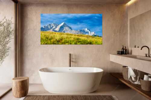 Blick aufs Zugspitzmassiv im Wettersteingebirge - Viele gute Bekannte - Größe ca. 180x90cm, Seitenverhältnis 2: - Alpspitze Zugspitze Waxenstein - weitere Infos unter https://www.kriner-weiermann.de