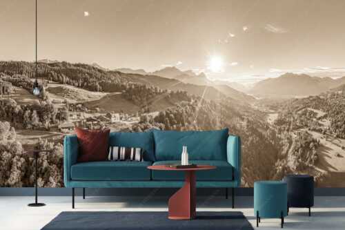 Blick über Wamberg und Garmisch-Partenkirchen in den Sonnenuntergang am Wetterstein - Wambergblick - Größe ca. 400x200cm, Seitenverhältnis 2:1 - Wamberg Garmisch-Partenkirchen und Wetterstein - weitere Infos unter https://www.kriner-weiermann.de