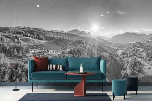 Blick über Wamberg und Garmisch-Partenkirchen in den Sonnenuntergang am Wetterstein - Wambergblick - Größe ca. 400x200cm, Seitenverhältnis 2:1 - Wamberg Garmisch-Partenkirchen und Wetterstein - weitere Infos unter https://www.kriner-weiermann.de
