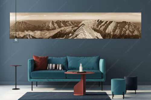 Panoramaaussicht vom Hochwanner zu Mieminger und Wettersteingebirge - Wannerfreunde - Größe ca. 350x70cm, Seitenverhältnis 5:1 - Hochwanner im Wetterstein - weitere Infos unter https://www.kriner-weiermann.de