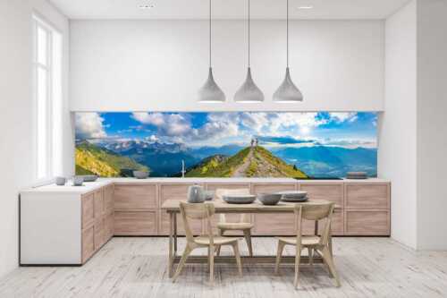 Blick über Seinskopf und Oberes Isartal in den Sonnenuntergang und ins Karwendel - Weg ins Glück - Größe ca. 400x100cm, Seitenverhältnis 4:1 - Bergsteiger am Seinskopf im Soierngebirge - weitere Infos unter https://www.kriner-weiermann.de