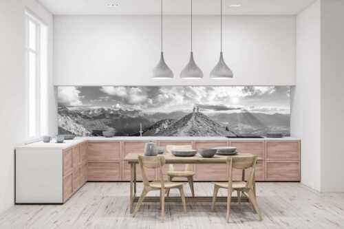 Blick über Seinskopf und Oberes Isartal in den Sonnenuntergang und ins Karwendel - Weg ins Glück - Größe ca. 400x100cm, Seitenverhältnis 4:1 - Bergsteiger am Seinskopf im Soierngebirge - weitere Infos unter https://www.kriner-weiermann.de