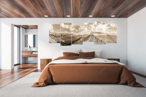Blick über Seinskopf und Oberes Isartal in den Sonnenuntergang und ins Karwendel - Weg ins Glück - 6er Split, Größe ca. 280x112cm, Seitenverhältnis 2,5:1 - Bergsteiger am Seinskopf im Soierngebirge - weitere Infos unter https://www.kriner-weiermann.de
