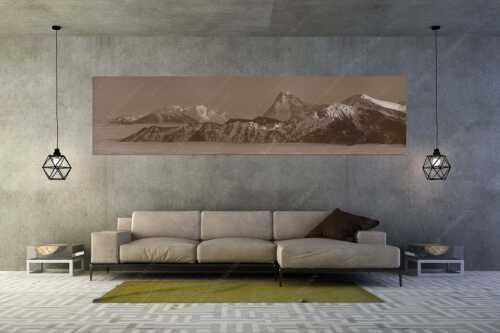 Blick vom Simetsberg über Karwendelvorberge zum Guffert und Wilden Kaiser - Weit nach Osten - Größe ca. 320x80cm, Seitenverhältnis 4:1 - Guffert und Wilder Kaiser - weitere Infos unter https://www.kriner-weiermann.de