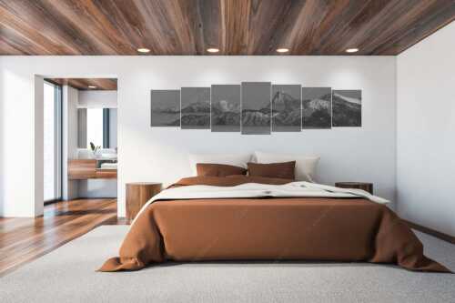 Blick vom Simetsberg über Karwendelvorberge zum Guffert und Wilden Kaiser - Weit nach Osten - 7er Split, Größe ca. 300x75cm, Seitenverhältnis 4:1 - Guffert und Wilder Kaiser - weitere Infos unter https://www.kriner-weiermann.de