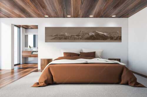 Blick vom Simetsberg über Karwendelvorberge zum Guffert und Wilden Kaiser - Weit nach Osten - Größe ca. 300x60cm, Seitenverhältnis 5:1 - Guffert und Wilder Kaiser - weitere Infos unter https://www.kriner-weiermann.de