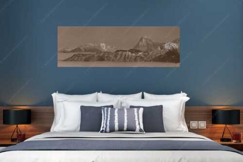 Blick vom Simetsberg über Karwendelvorberge zum Guffert und Wilden Kaiser - Weit nach Osten - Größe ca. 180x60cm, Seitenverhältnis 3:1 - Guffert und Wilder Kaiser - weitere Infos unter https://www.kriner-weiermann.de
