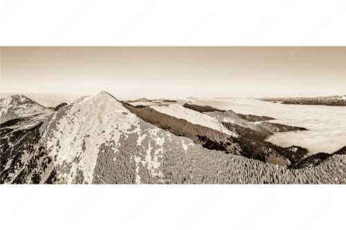 Blick über Krottenköpfe Simetsberg zur Benediktenwand und zum Sonnenuntergang an der Zugspitze - Weit übern Nebel - Seitenverhältnis 2,5:1 - Estergebirge Panorama mit Wetterstein - weitere Infos unter https://www.kriner-weiermann.de