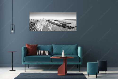 Blick über Krottenköpfe Simetsberg zur Benediktenwand und zum Sonnenuntergang an der Zugspitze - Weit übern Nebel - Größe ca. 175x70cm, Seitenverhältnis 2,5: - Estergebirge Panorama mit Wetterstein - weitere Infos unter https://www.kriner-weiermann.de
