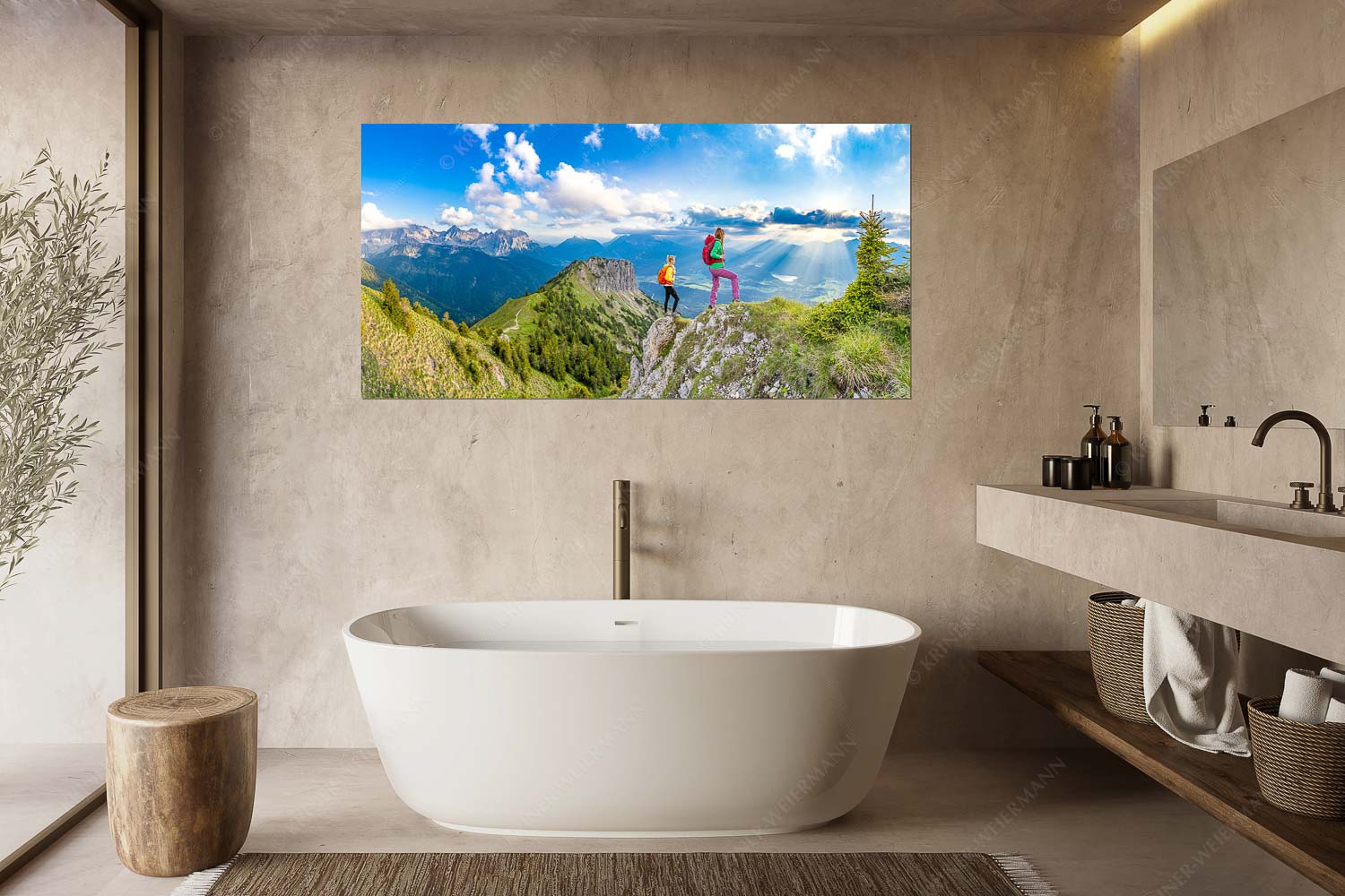 Weitsichtig – Größe ca. 180x90cm, Seitenverhältnis 2:1 — Bergwanderer am Seinskopf im Soiern Blick vom Seinskopf über Krün in den Sonnenuntergang - Weitsichtig - Größe ca. 180x90cm, Seitenverhältnis 2:1 - Bergwanderer am Seinskopf im Soiern - weitere Infos unter https://www.kriner-weiermann.de