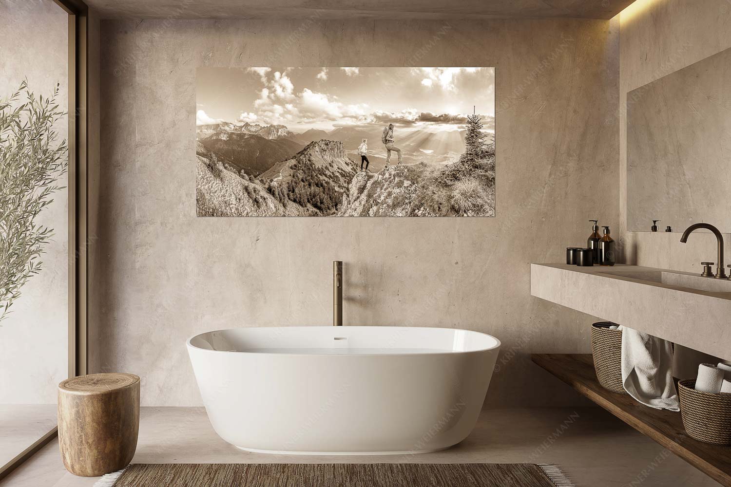 Weitsichtig – Größe ca. 180x90cm, Seitenverhältnis 2:1 — Bergwanderer am Seinskopf im Soiern Blick vom Seinskopf über Krün in den Sonnenuntergang - Weitsichtig - Größe ca. 180x90cm, Seitenverhältnis 2:1 - Bergwanderer am Seinskopf im Soiern - weitere Infos unter https://www.kriner-weiermann.de