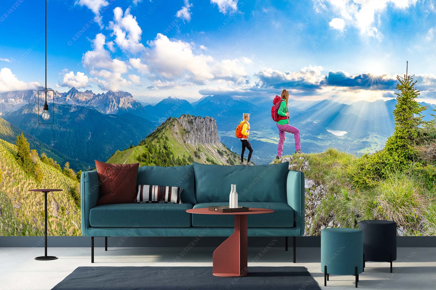 Weitsichtig – Größe ca. 400x200cm, Seitenverhältnis 2:1 — Bergwanderer am Seinskopf im Soiern Blick vom Seinskopf über Krün in den Sonnenuntergang - Weitsichtig - Größe ca. 400x200cm, Seitenverhältnis 2:1 - Bergwanderer am Seinskopf im Soiern - weitere Infos unter https://www.kriner-weiermann.de