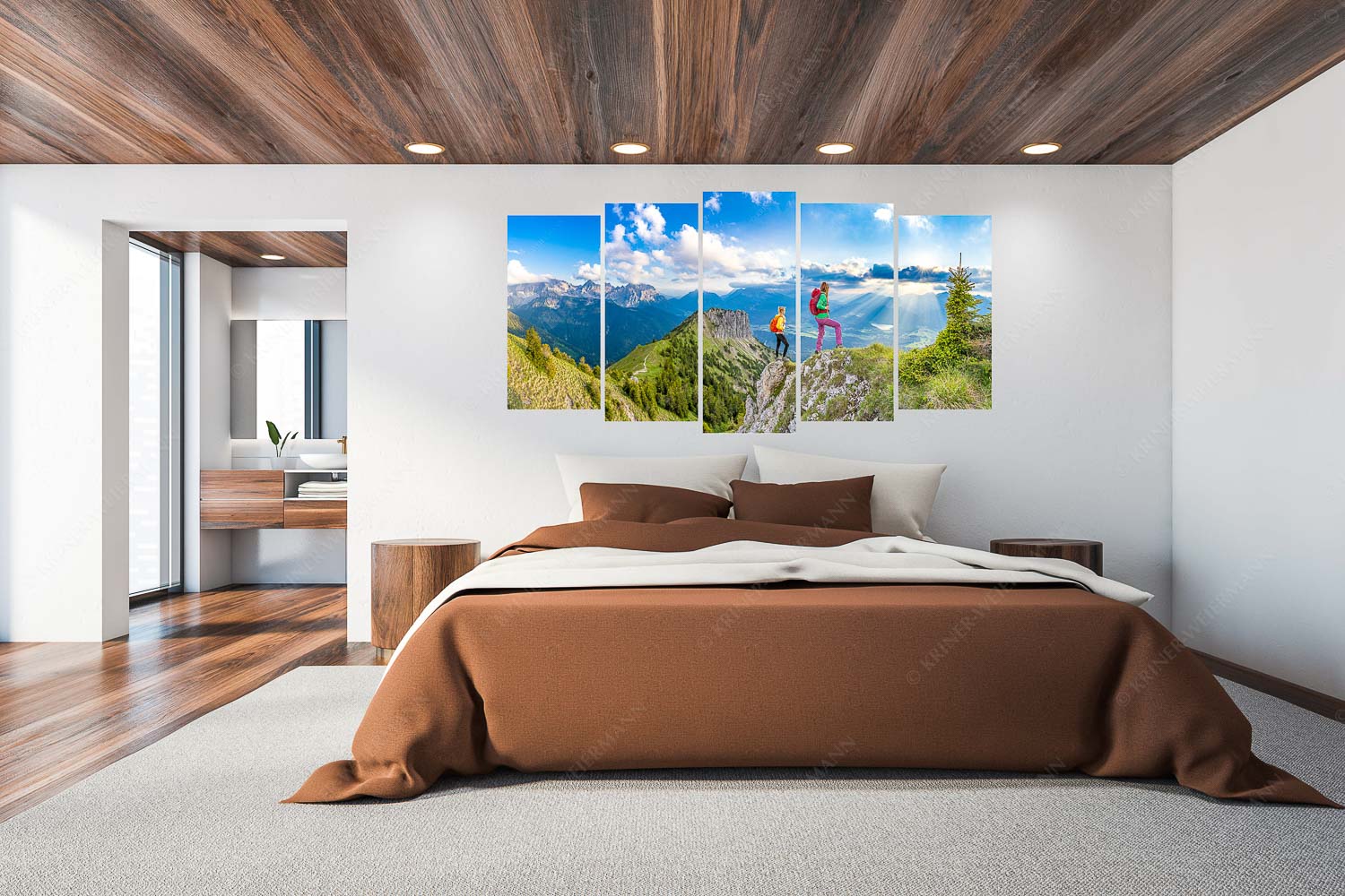 Weitsichtig – 5er Split, Größe ca. 200x100cm, Seitenverhältnis 2:1 — Bergwanderer am Seinskopf im Soiern Blick vom Seinskopf über Krün in den Sonnenuntergang - Weitsichtig - 5er Split, Größe ca. 200x100cm, Seitenverhältnis 2:1 - Bergwanderer am Seinskopf im Soiern - weitere Infos unter https://www.kriner-weiermann.de