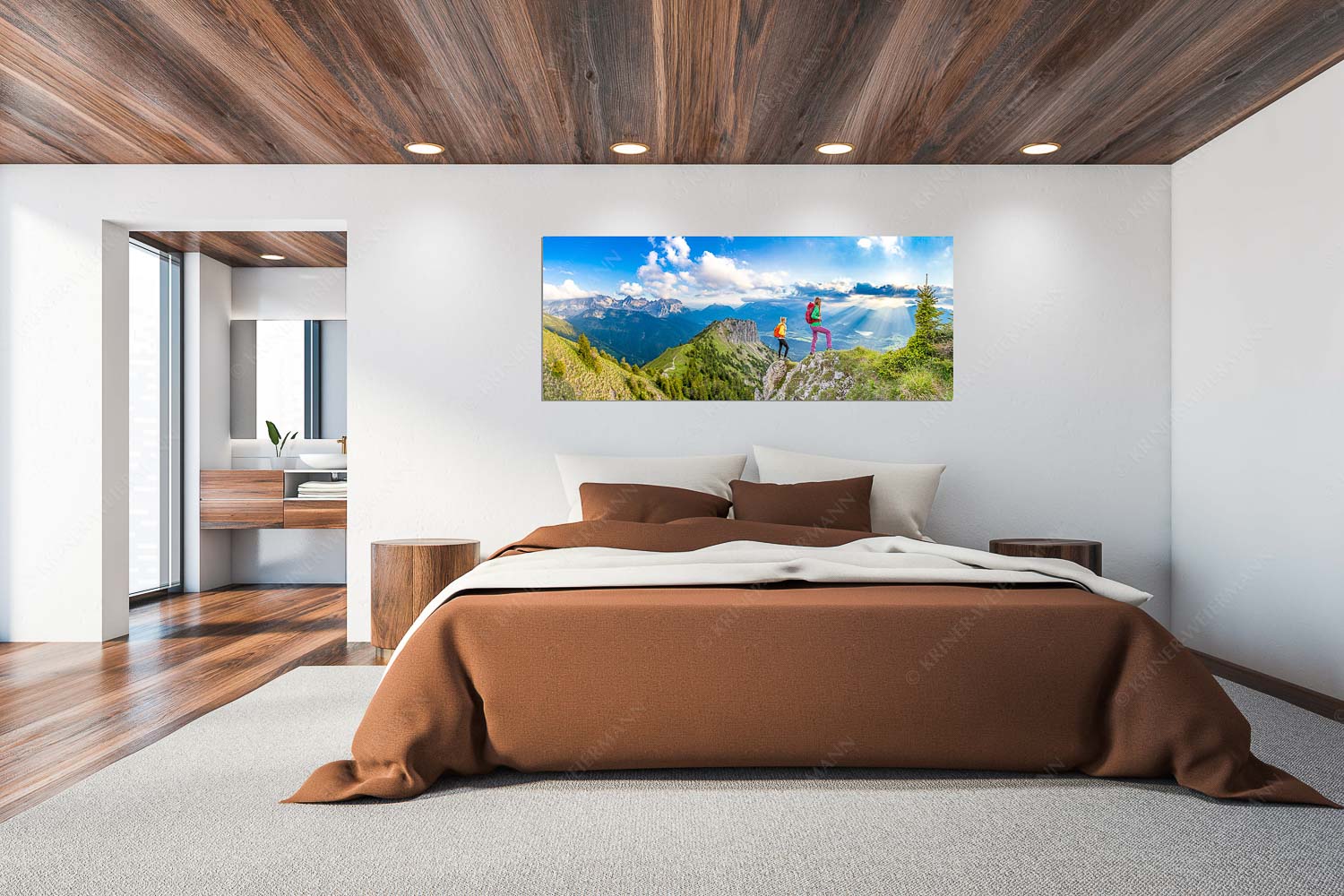 Weitsichtig – Größe ca. 200x80cm, Seitenverhältnis 2,5:1 — Bergwanderer am Seinskopf im Soiern Blick vom Seinskopf über Krün in den Sonnenuntergang - Weitsichtig - Größe ca. 200x80cm, Seitenverhältnis 2,5:1 - Bergwanderer am Seinskopf im Soiern - weitere Infos unter https://www.kriner-weiermann.de