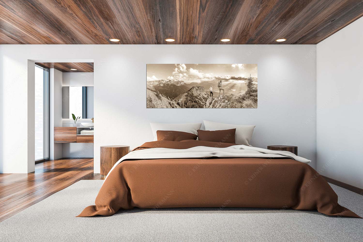 Weitsichtig – Größe ca. 200x80cm, Seitenverhältnis 2,5:1 — Bergwanderer am Seinskopf im Soiern Blick vom Seinskopf über Krün in den Sonnenuntergang - Weitsichtig - Größe ca. 200x80cm, Seitenverhältnis 2,5:1 - Bergwanderer am Seinskopf im Soiern - weitere Infos unter https://www.kriner-weiermann.de
