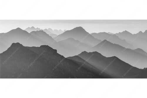 Weit schweift der Blick über das Ammergebirge bis hin zu den Allgäuer Alpen - Welt der Sihouetten - Seitenverhältnis 2,5:1 - Gipfel und Bergketten - weitere Infos unter https://www.kriner-weiermann.de