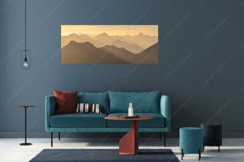 Weit schweift der Blick über das Ammergebirge bis hin zu den Allgäuer Alpen - Welt der Sihouetten - Größe ca. 175x70cm, Seitenverhältnis 2,5:1 - Gipfel und Bergketten - weitere Infos unter https://www.kriner-weiermann.de