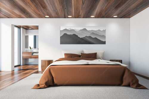 Weit schweift der Blick über das Ammergebirge bis hin zu den Allgäuer Alpen - Welt der Sihouetten - Größe ca. 200x80cm, Seitenverhältnis 2,5:1 - Gipfel und Bergketten - weitere Infos unter https://www.kriner-weiermann.de