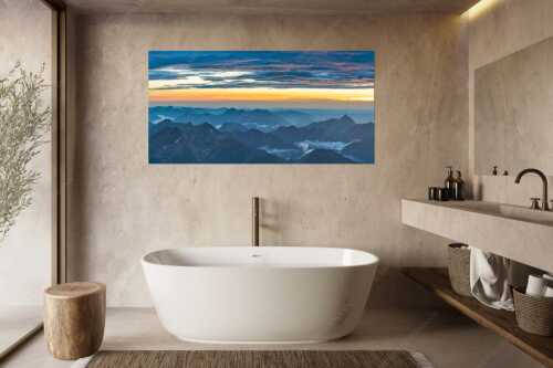 Blick von der Zugspitze über Thannheimer Berge nach einem Gewitterregen - Wetterberuhigung - Größe ca. 180x90cm, Seitenverhältnis 2:1 - Zugspitze Abendstimmung - weitere Infos unter https://www.kriner-weiermann.de
