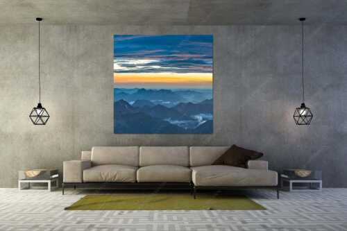 Blick von der Zugspitze über Thannheimer Berge nach einem Gewitterregen - Wetterberuhigung - Größe ca. 160x160cm, Seitenverhältnis 1:1 - Zugspitze Abendstimmung - weitere Infos unter https://www.kriner-weiermann.de