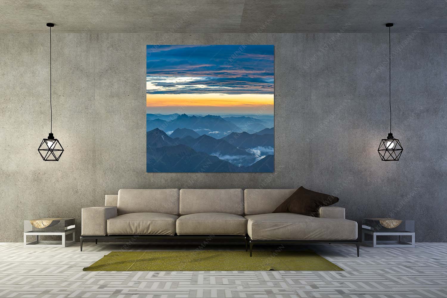 Wetterberuhigung – Größe ca. 160x160cm, Seitenverhältnis 1:1 — Zugspitze Abendstimmung Blick von der Zugspitze über Thannheimer Berge nach einem Gewitterregen - Wetterberuhigung - Größe ca. 160x160cm, Seitenverhältnis 1:1 - Zugspitze Abendstimmung - weitere Infos unter https://www.kriner-weiermann.de