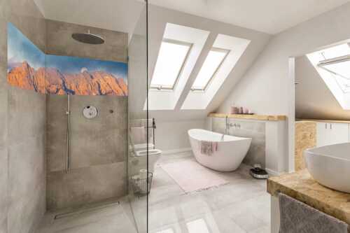 Vollmonduntergang am Wetterstein bei Sonnenaufgang - Wettersteingrat - Größe ca. 240x60cm, Seitenverhältnis 4:1 - Vollmond - weitere Infos unter https://www.kriner-weiermann.de