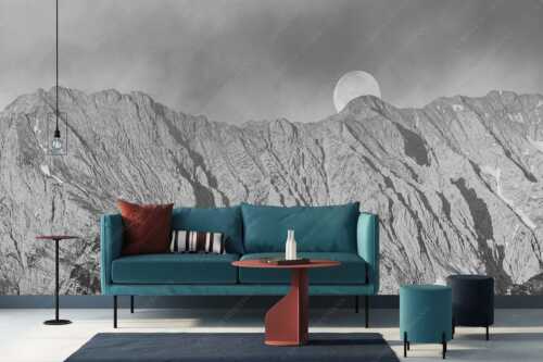 Vollmonduntergang am Wetterstein bei Sonnenaufgang - Wettersteingrat - Größe ca. 400x200cm, Seitenverhältnis 2:1 - Vollmond - weitere Infos unter https://www.kriner-weiermann.de