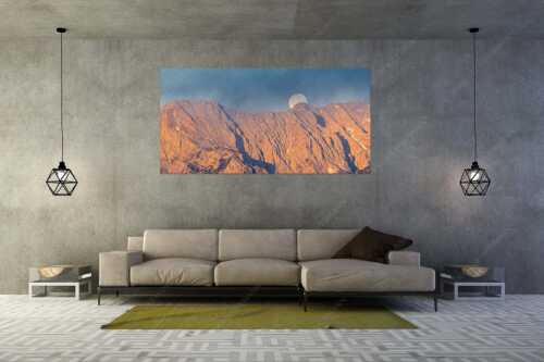 Vollmonduntergang am Wetterstein bei Sonnenaufgang - Wettersteingrat - Größe ca. 200x100cm, Seitenverhältnis 2:1 - Vollmond - weitere Infos unter https://www.kriner-weiermann.de