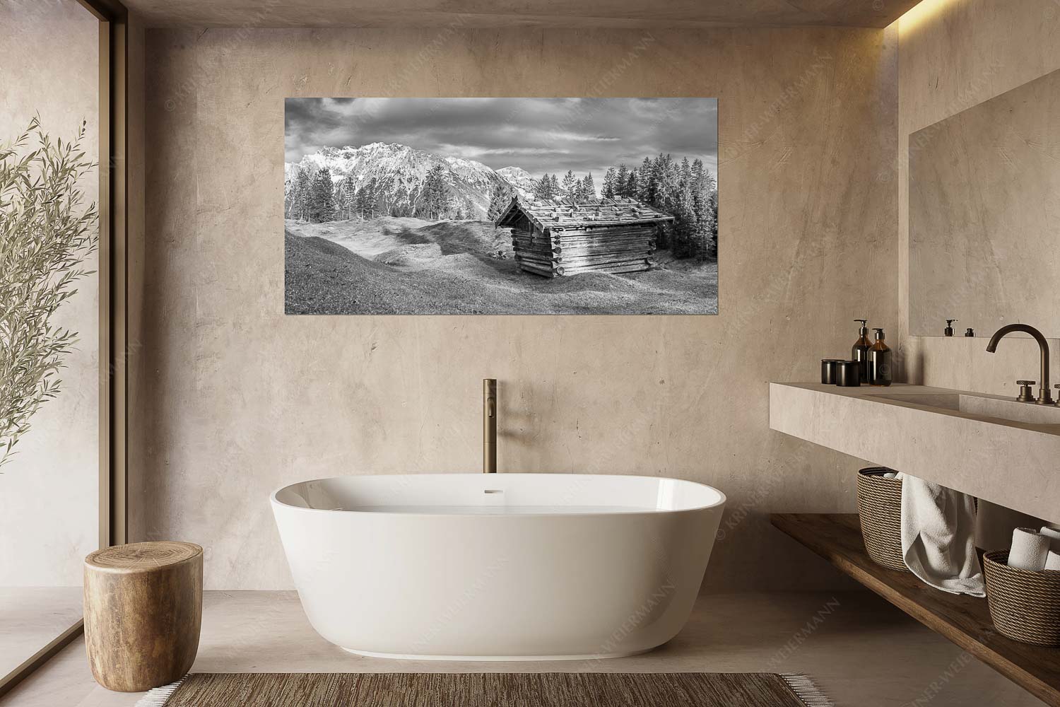 Wiesmahtstadel – Größe ca. 180x90cm, Seitenverhältnis 2:1 — Buckelwiese mit Karwendel Traditioneller Stadel mit Blick zum Karwendel - Wiesmahtstadel - Größe ca. 180x90cm, Seitenverhältnis 2:1 - Buckelwiese mit Karwendel - weitere Infos unter https://www.kriner-weiermann.de