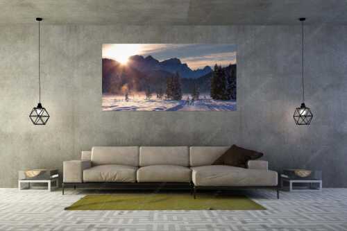 Die Barmseeloipe bei Krün hält stets eine beeindruckende Aussicht parat - Wintertraum - Größe ca. 200x100cm, Seitenverhältnis 2:1 - Langlaufen mit Panorama - weitere Infos unter https://www.kriner-weiermann.de