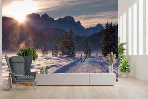 Die Barmseeloipe bei Krün hält stets eine beeindruckende Aussicht parat - Wintertraum - Größe ca. 300x200cm, Seitenverhältnis 3:2 - Langlaufen mit Panorama - weitere Infos unter https://www.kriner-weiermann.de