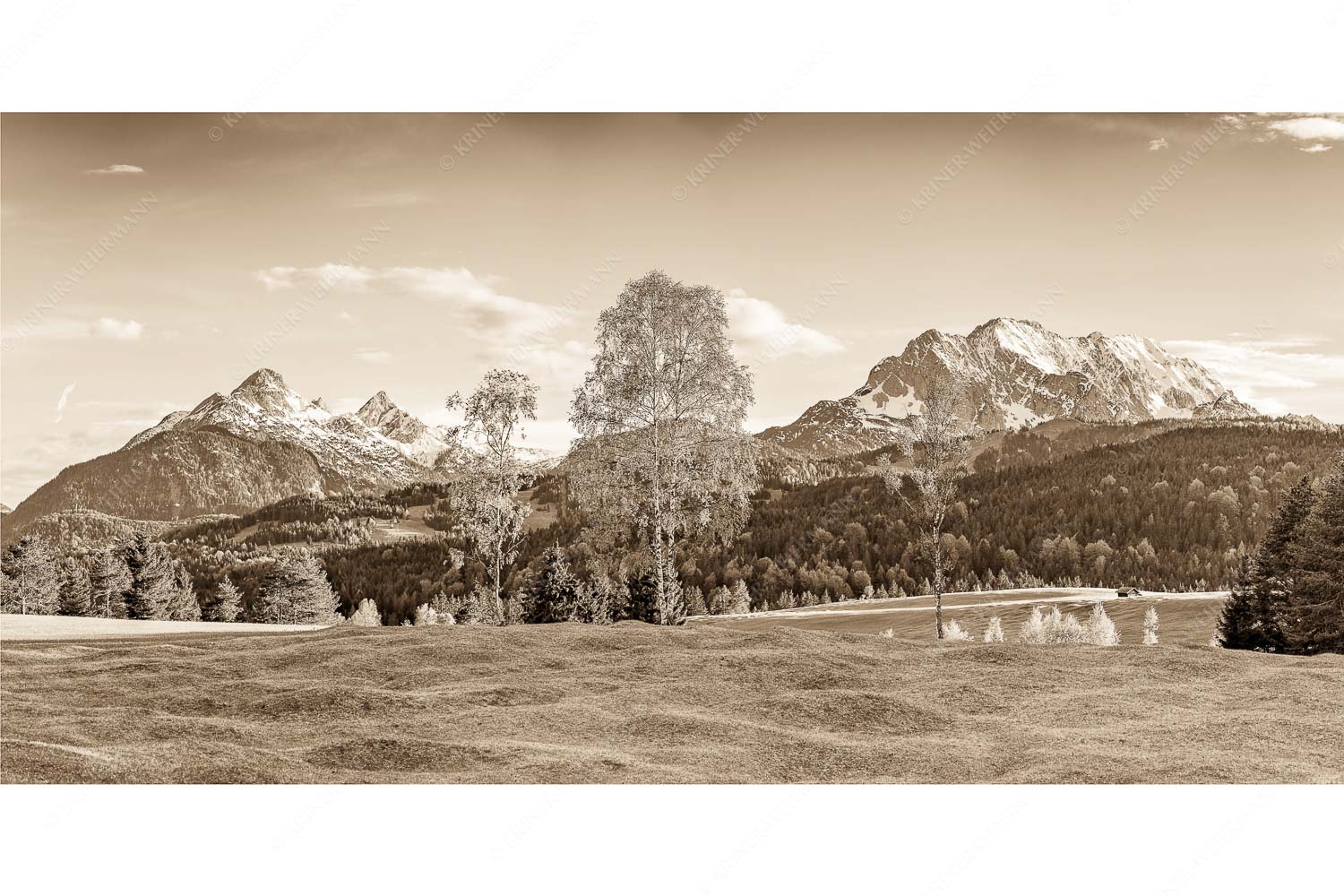 Wohlklang – Seitenverhältnis 2:1 — Arnspitzen und Wettersteinspitze Buckelwiesen bei Mittenwald mit Blick zum Wetterstein und den Arnspitzen