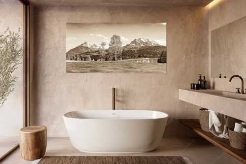 Buckelwiesen bei Mittenwald mit Blick zum Wetterstein und den Arnspitzen - Wohlklang - Größe ca. 180x90cm, Seitenverhältnis 2:1 - Arnspitzen und Wettersteinspitze - weitere Infos unter https://www.kriner-weiermann.de