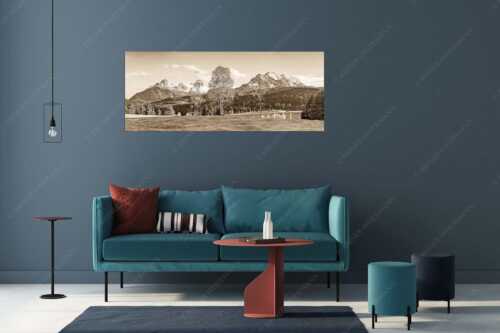 Buckelwiesen bei Mittenwald mit Blick zum Wetterstein und den Arnspitzen - Wohlklang - Größe ca. 175x70cm, Seitenverhältnis 2,5:1 - Arnspitzen und Wettersteinspitze - weitere Infos unter https://www.kriner-weiermann.de