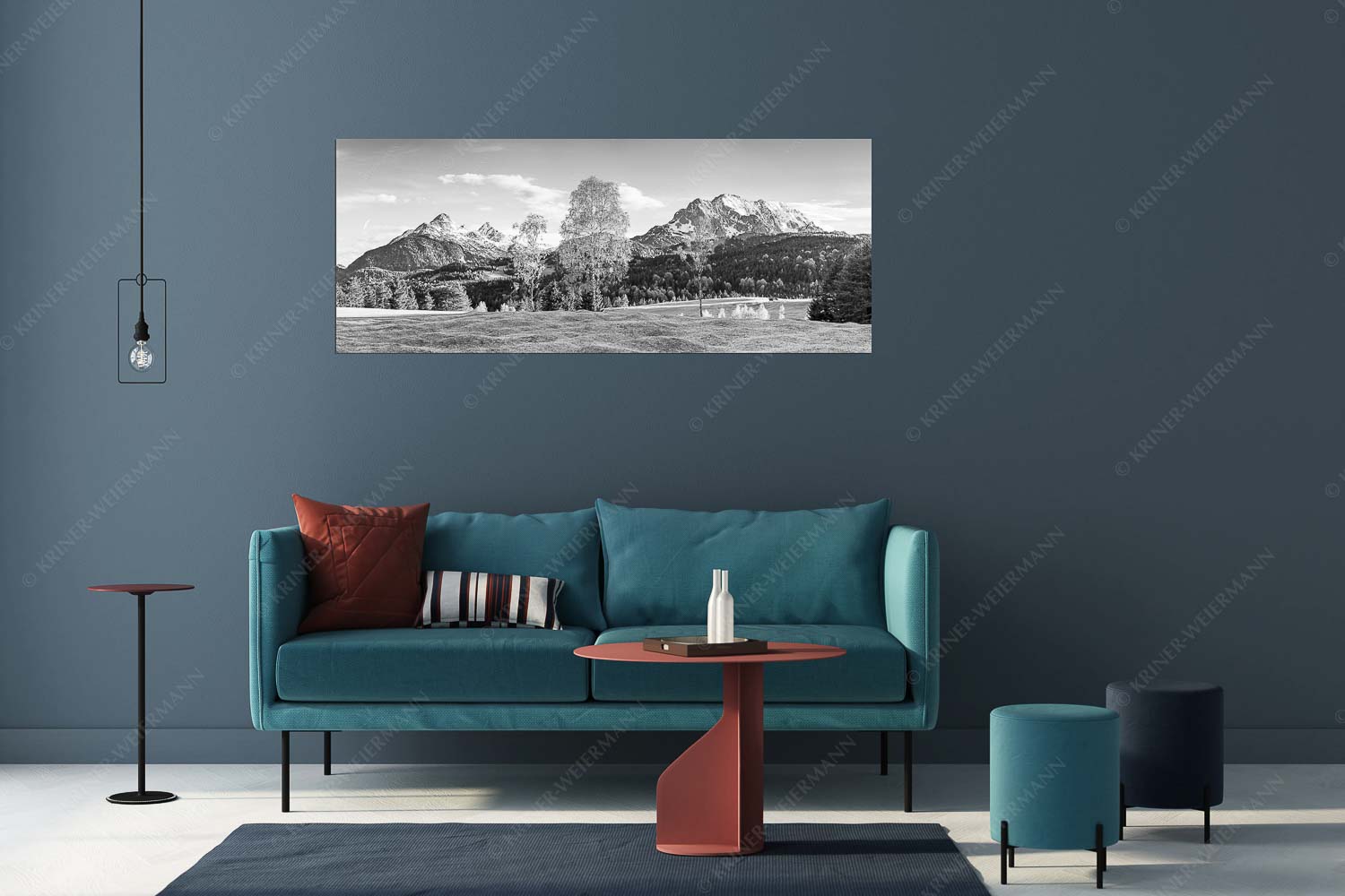 Buckelwiesen bei Mittenwald mit Blick zum Wetterstein und den Arnspitzen - Wohlklang - Größe ca. 175x70cm, Seitenverhältnis 2,5:1 - Arnspitzen und Wettersteinspitze - weitere Infos unter https://www.kriner-weiermann.de