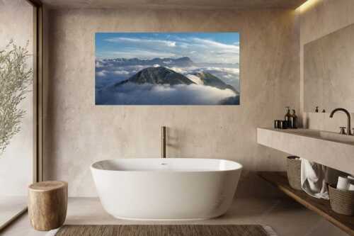 Blick vom Estergebirge ins Wettersteingebirge mit Zugspitze - Zufriedenheit - Größe ca. 180x90cm, Seitenverhältnis 2:1 - Wetterstein Panorama - weitere Infos unter https://www.kriner-weiermann.de