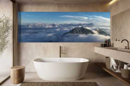 Blick vom Estergebirge ins Wettersteingebirge mit Zugspitze - Zufriedenheit - Größe ca. 300x100cm, Seitenverhältnis 3:1 - Wetterstein Panorama - weitere Infos unter https://www.kriner-weiermann.de