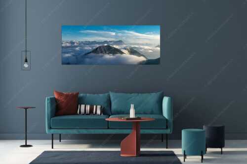 Blick vom Estergebirge ins Wettersteingebirge mit Zugspitze - Zufriedenheit - Größe ca. 175x70cm, Seitenverhältnis 2,5:1 - Wetterstein Panorama - weitere Infos unter https://www.kriner-weiermann.de