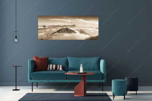 Blick vom Estergebirge ins Wettersteingebirge mit Zugspitze - Zufriedenheit - Größe ca. 175x70cm, Seitenverhältnis 2,5:1 - Wetterstein Panorama - weitere Infos unter https://www.kriner-weiermann.de