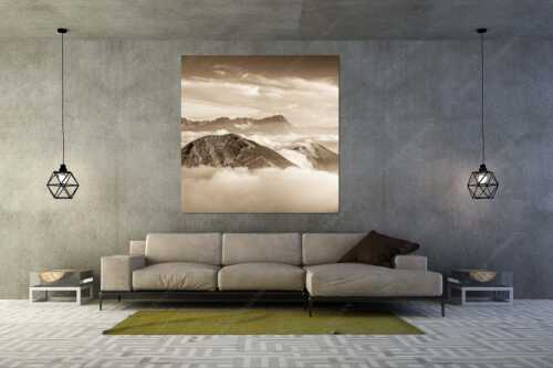 Blick vom Estergebirge ins Wettersteingebirge mit Zugspitze - Zufriedenheit - Größe ca. 160x160cm, Seitenverhältnis 1:1 - Wetterstein Panorama - weitere Infos unter https://www.kriner-weiermann.de