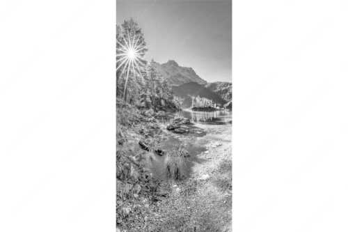 Blick über Eibsee zur aufgehenden Sonne an der Zugspitze - Zugspitzstern - Seitenverhältnis 1:2 - Eibsee mit Zugspitze - weitere Infos unter https://www.kriner-weiermann.de
