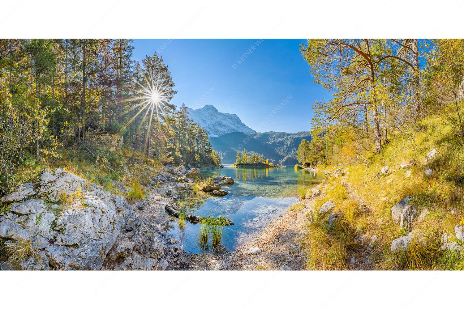 Zugspitzstern – Seitenverhältnis 2:1 — Eibsee mit Zugspitze Blick über Eibsee zur aufgehenden Sonne an der Zugspitze