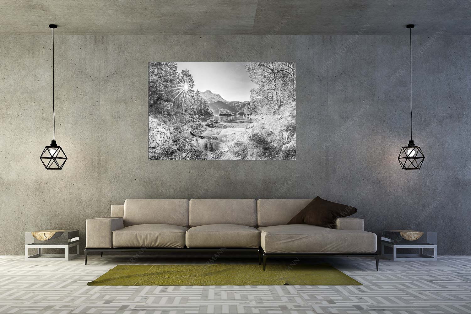 Zugspitzstern – Größe ca. 180x120cm, Seitenverhältnis 3:2 — Eibsee mit Zugspitze Blick über Eibsee zur aufgehenden Sonne an der Zugspitze - Zugspitzstern - Größe ca. 180x120cm, Seitenverhältnis 3:2 - Eibsee mit Zugspitze - weitere Infos unter https://www.kriner-weiermann.de