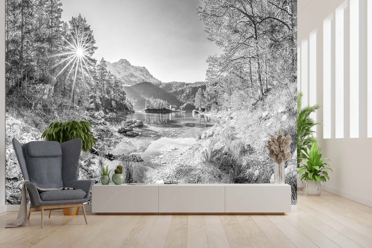 Zugspitzstern – Größe ca. 300x200cm, Seitenverhältnis 3:2 — Eibsee mit Zugspitze Blick über Eibsee zur aufgehenden Sonne an der Zugspitze - Zugspitzstern - Größe ca. 300x200cm, Seitenverhältnis 3:2 - Eibsee mit Zugspitze - weitere Infos unter https://www.kriner-weiermann.de